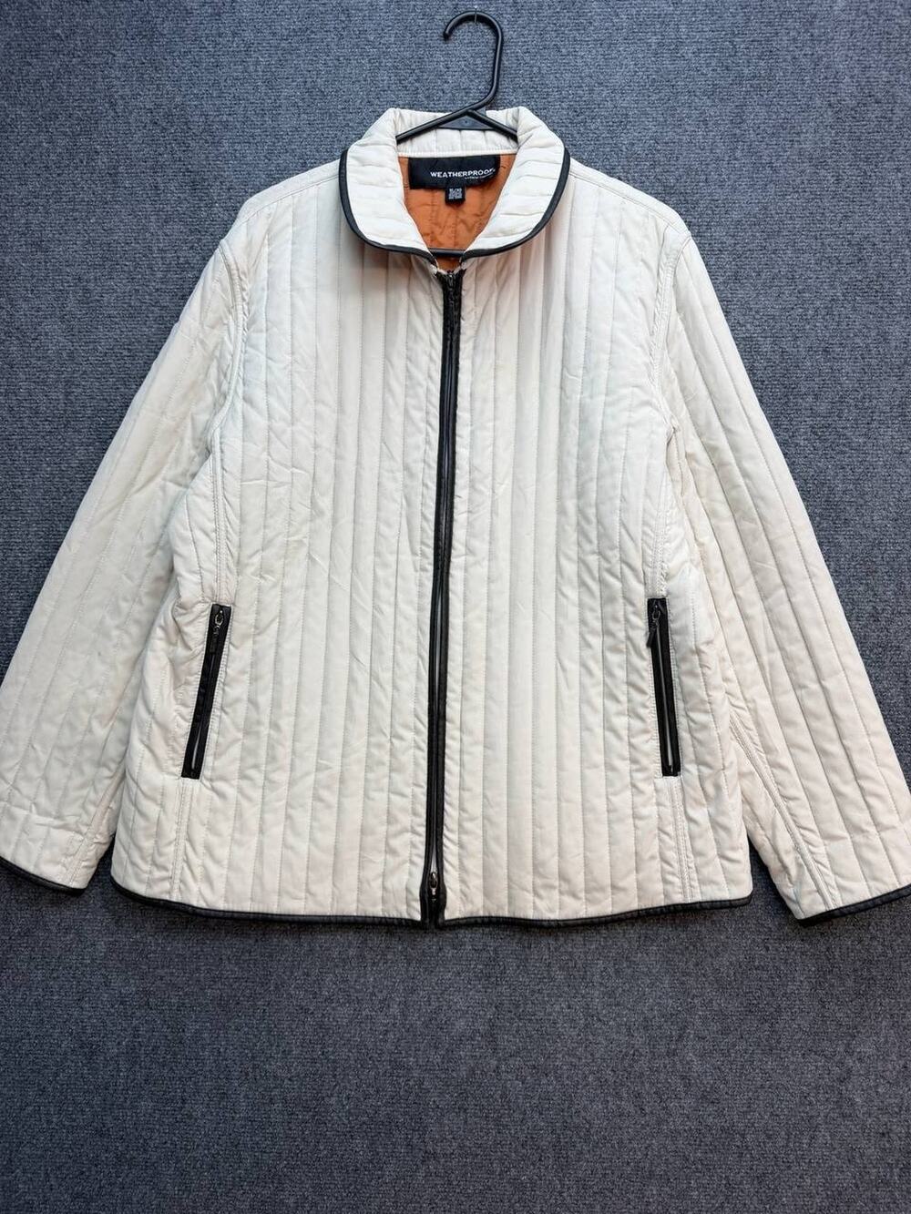 Weatherproof Women's XL Ivory Quilted Jacket Orange Lining Zip Pockets